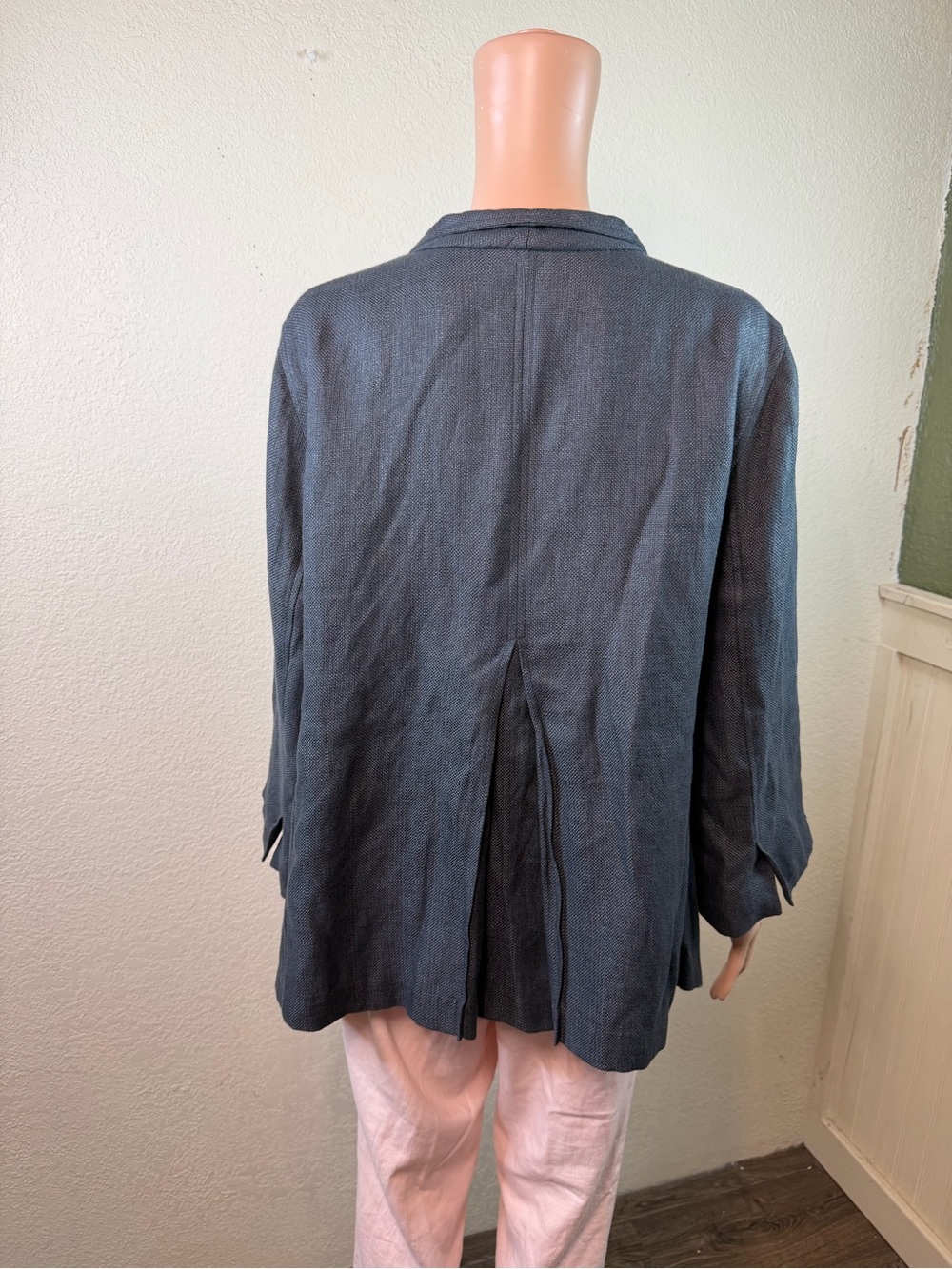 Eileen Fisher Jacket Gray Linen Blend Sz Xl Lagenlook Minimalist Open Front - Picture 3 of 14